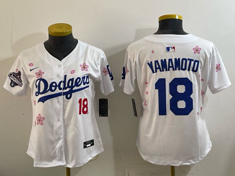 Youth Los Angeles Dodgers #18 Yamamoto White Sakura Edition 2026 Nike MLB Jersey 004->toronto blue jays->MLB Jersey